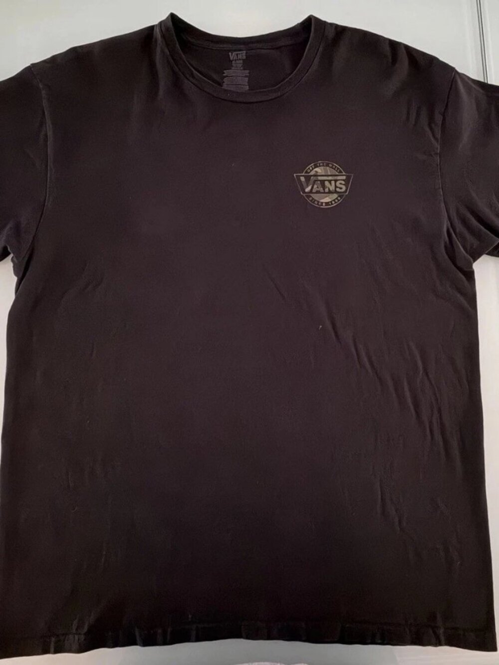Y2K Vans Off The Wall Camo Logo T Shirt Black Skate Streetwear Mens XL